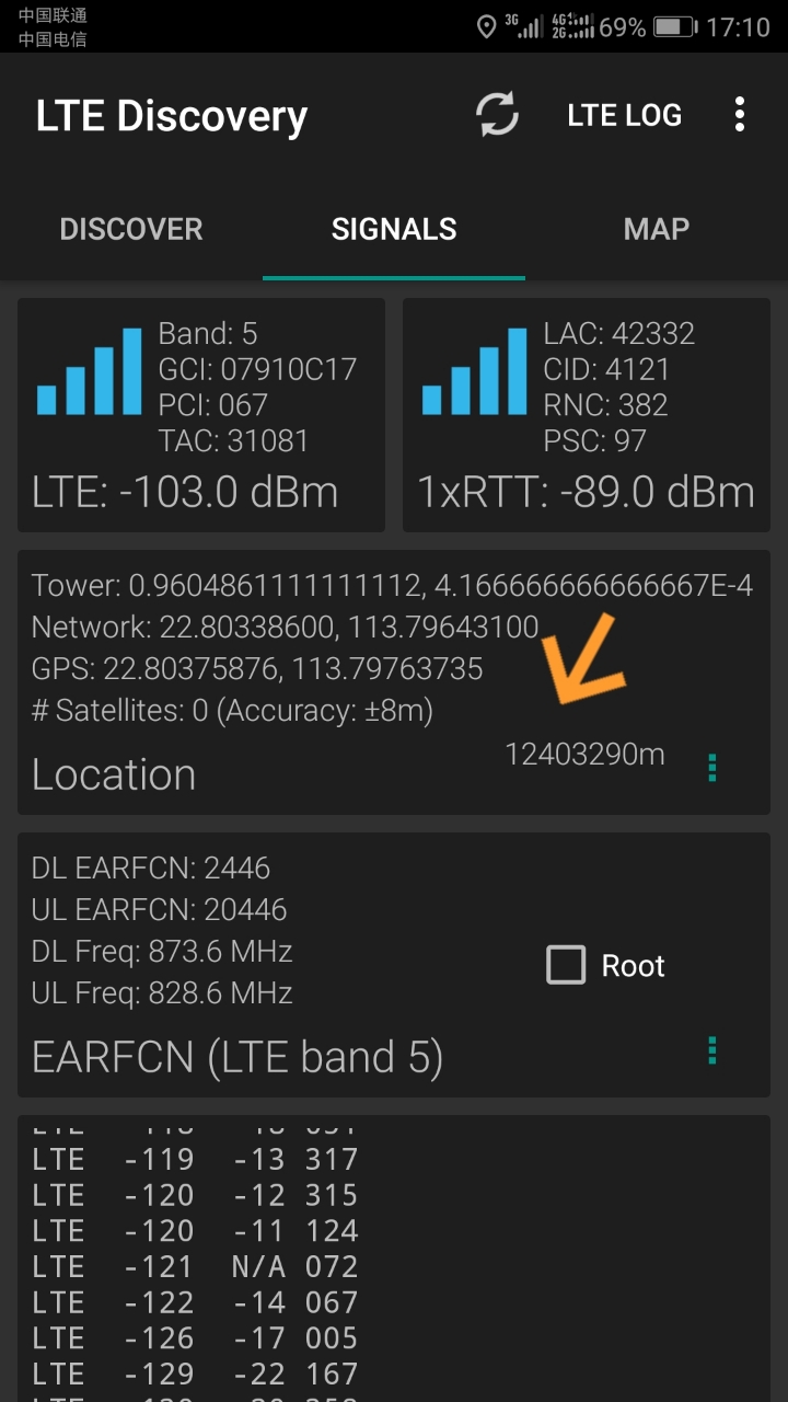 收到中国电信4g,b5频段信号